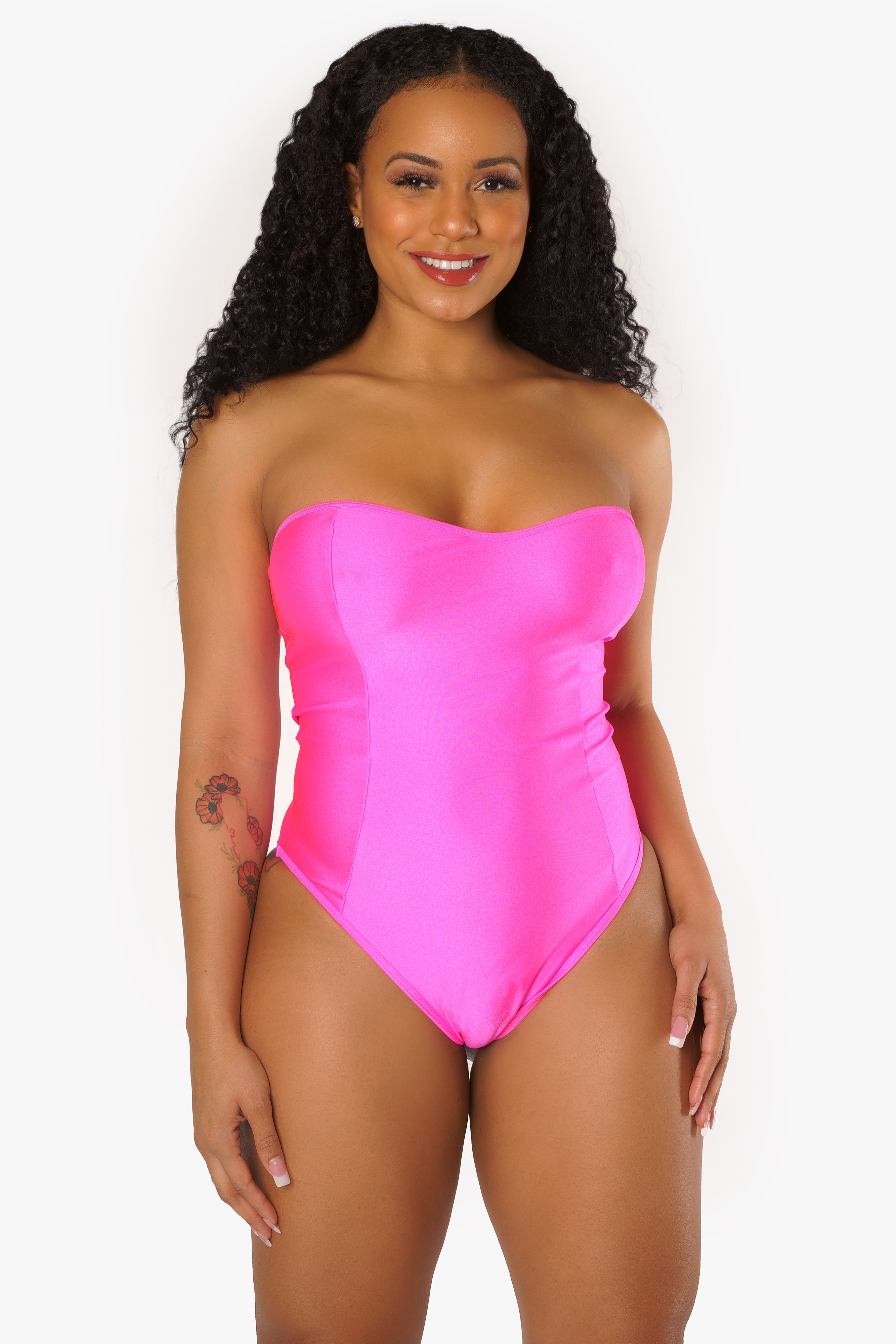 Neon Pink Strapless Bodysuit - XS