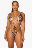 Tiger Statement One Piece Strappy Swimsuit