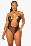 Chocolate Brown Criss Cross Cut Out Bodysuit