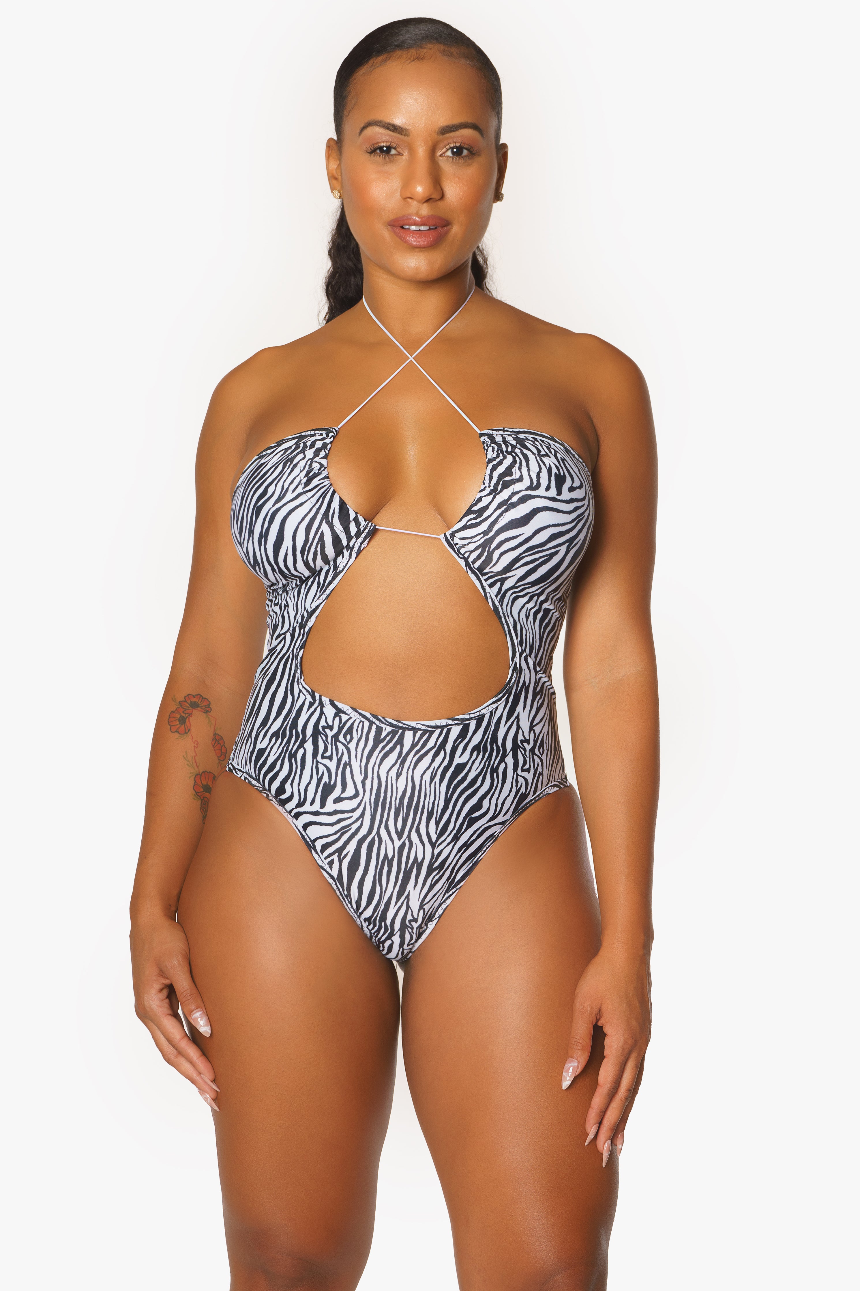 Zebra Criss Cross Cut Out Swimsuit