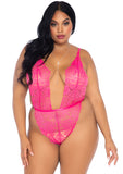 3 PC Lace Teddy, Matching Robe, And Satin Tie pink