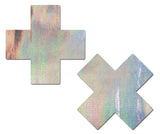 Silver holographic cross pasties
