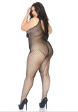 Crystallized Fishnet Asymmetrical Bodystocking with Industrial Net Side Accent