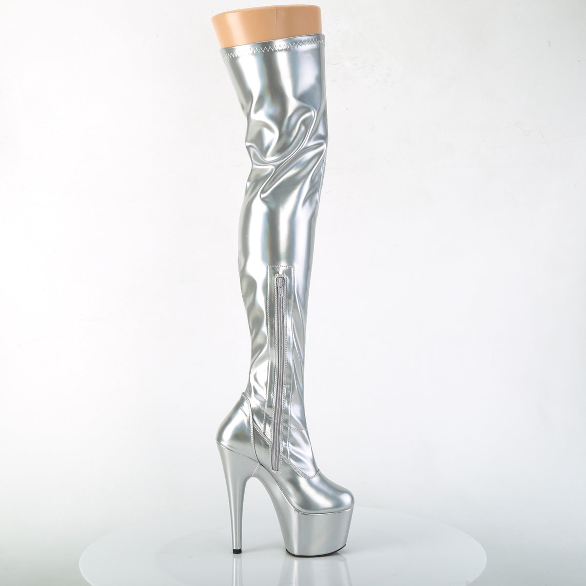 Silver Hologram Stretch Thigh High Boot