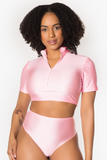 Bubblegum Pink Zipper Crop Top