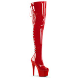Red Patent Leather Lace-Up Platform Thigh Boot