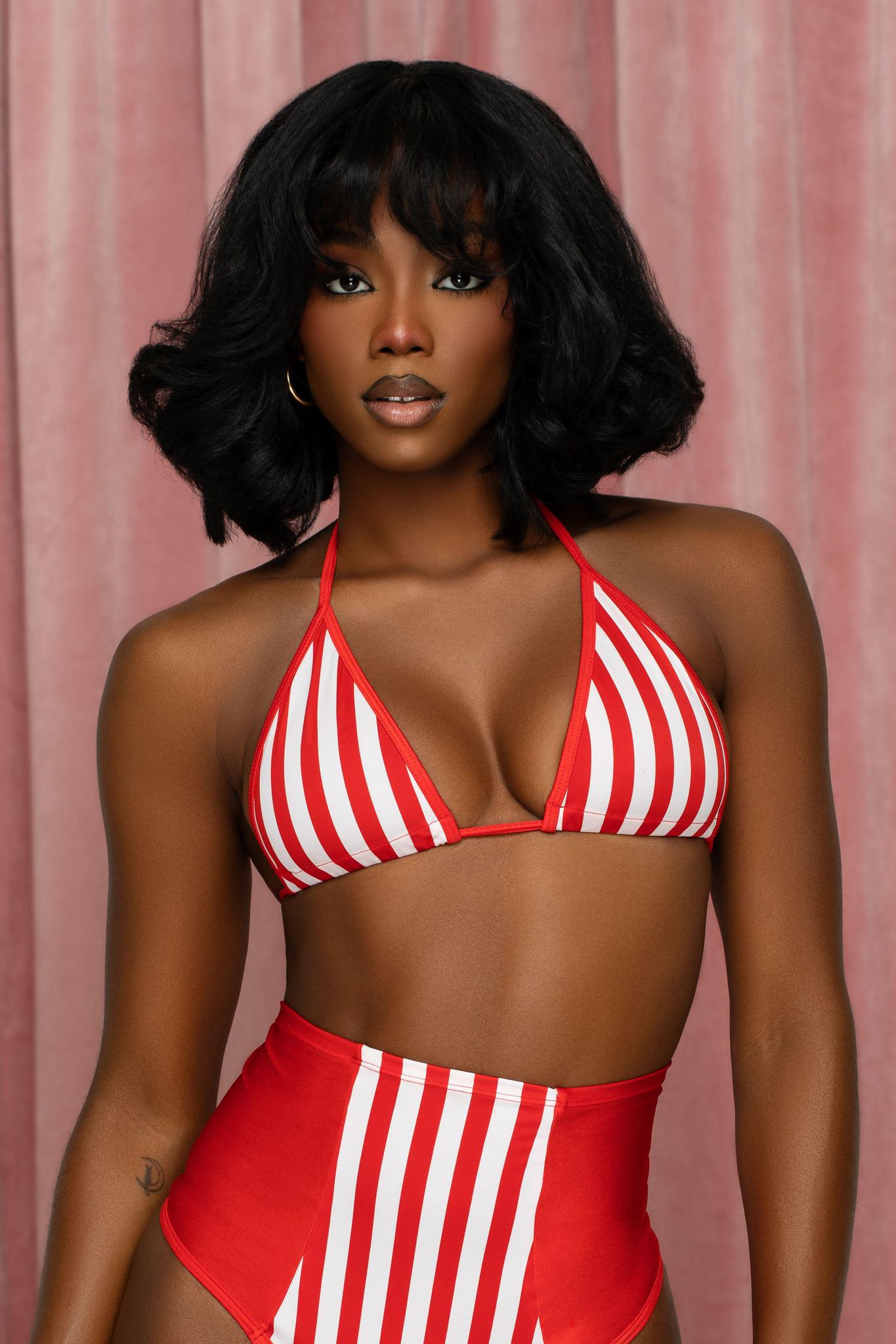 Red And White Striped Triangle Bikini Top