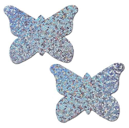 Silver Glitter Butterflies Nipple Pasties