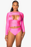 Custom Group Order Long Sleeve Slashed Front Bodysuit with Bikini Top