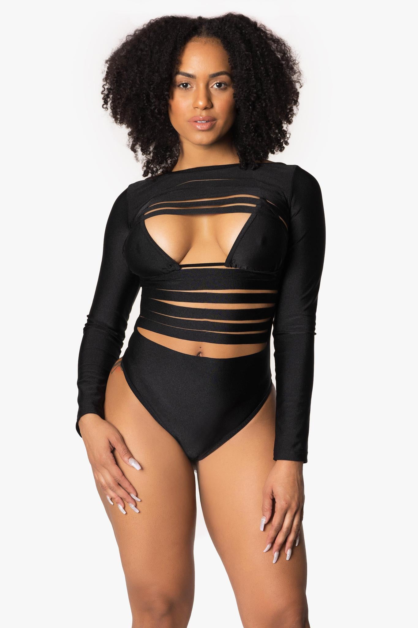Custom Group Order Long Sleeve Slashed Front Bodysuit with Bikini Top