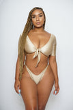 Nude Sand Tie Up Short Sleeve Crop Top with Bae Watch Thong Set
