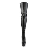Black Faux Leather Thigh High Boots w/string