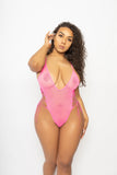 Neon Pink Mesh Side Laced Bodysuit